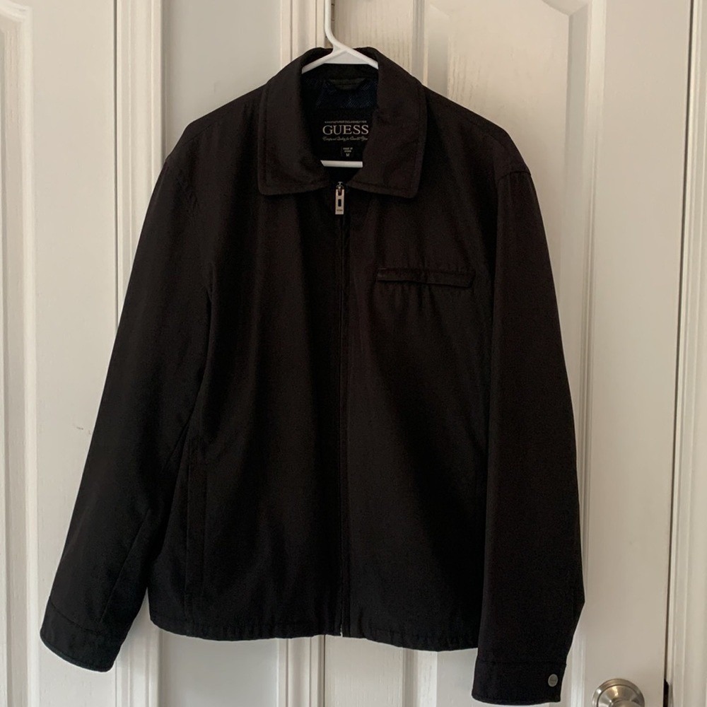 Guess Mens Black Full Zip Lightweight Jacket Mesh Lined‎ Harrington Style Size M